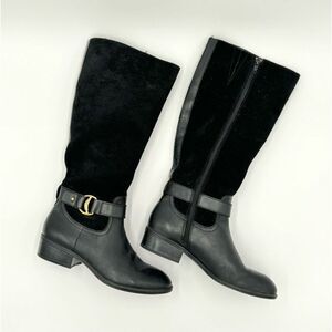 Ralph Lauren Micah Boot Tall Black Leather Knee High Riding Heel Sz 7.5B